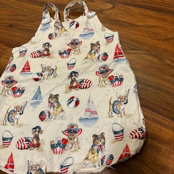 4th of July USA America Dogs Celebration Beige Lightweight Overall Shorts - Picture 2 of 4
